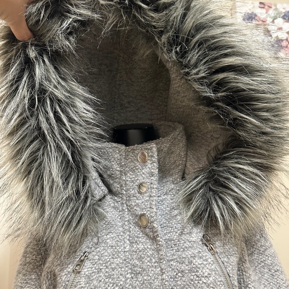 Apt. 9 Women's Gray Coat with Faux Fur Hood - Picture 2 of 6